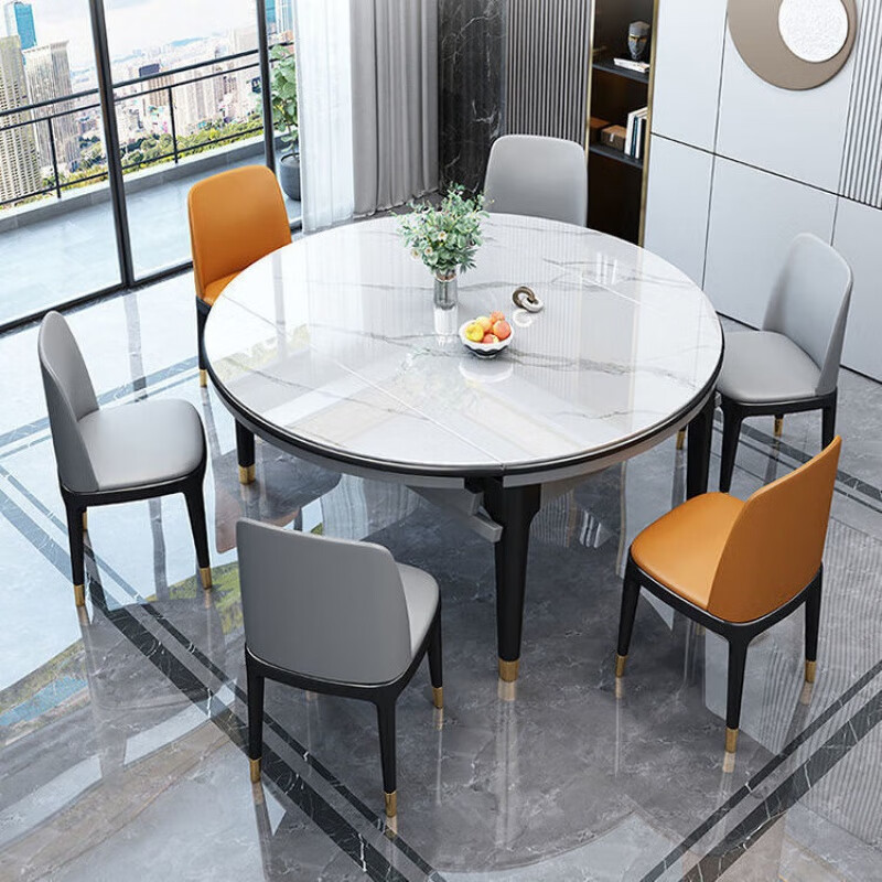 奢概念2025轻奢岩板餐桌椅组合小户型伸缩折叠餐桌带电磁炉家用岩板饭桌 12MM亮光岩板-雪山白 1.2m  餐桌+4椅