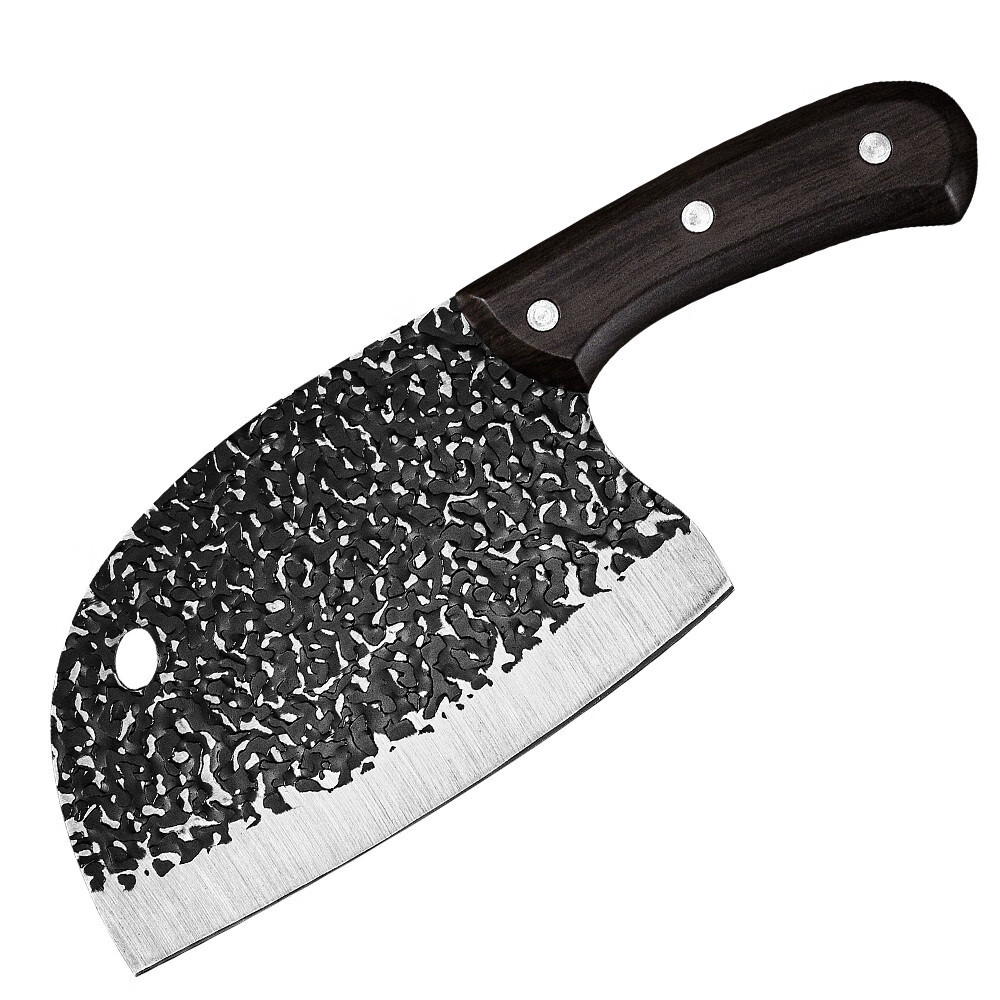 圣作家用厨房菜刀锻打切肉切菜刀砍骨斩骨菜刀 横纹斩切刀(仿木