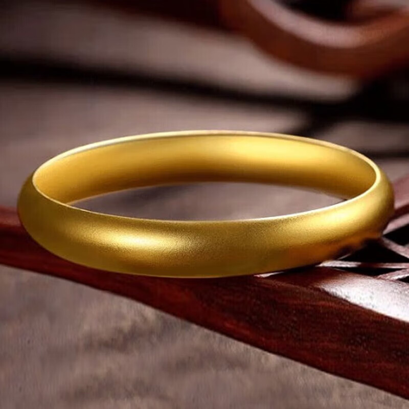 福强黄金手镯女古法素圈闭口金手环足金999.