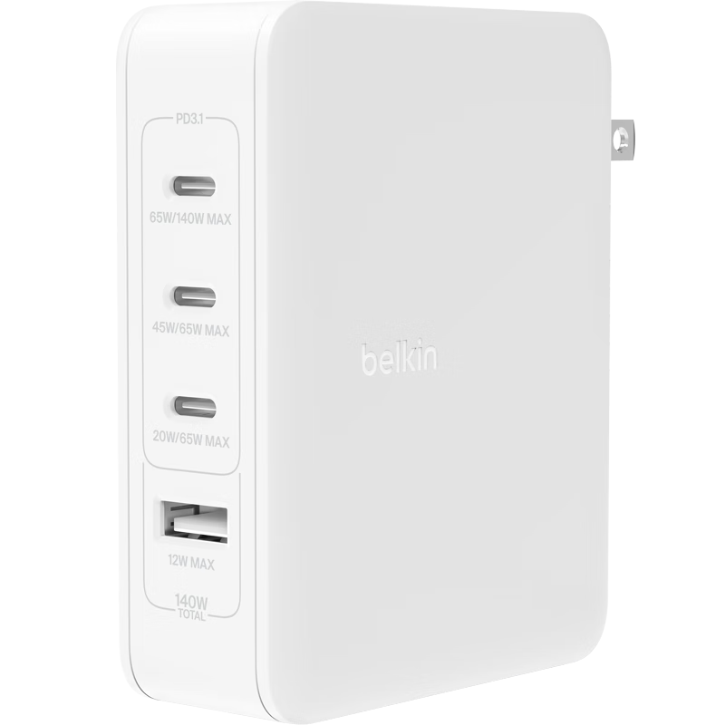 貝爾金（BELKIN）氮化鎵140W充電器 PD3.1快充電源適配器 4口Type-C充電頭 28V/5A 蘋果電腦Macbook充電 WCH014