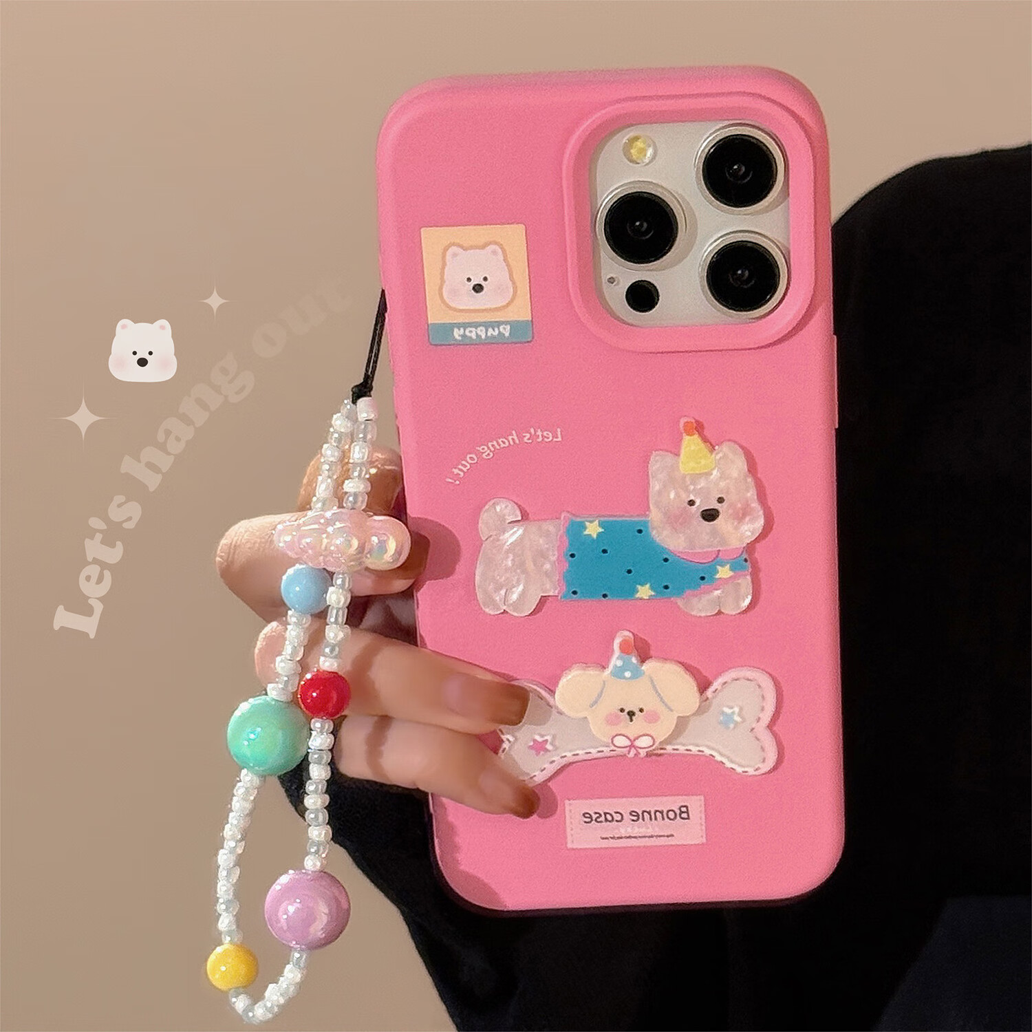 ins风骨头小狗贝壳iphone16手机壳苹果15适用14pro max挂链13立体