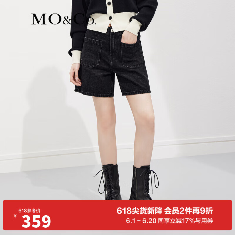 MO&Co.磨白洗水高腰黑色牛仔裤短裤美式复古裤子女 牛仔黑色 26/S