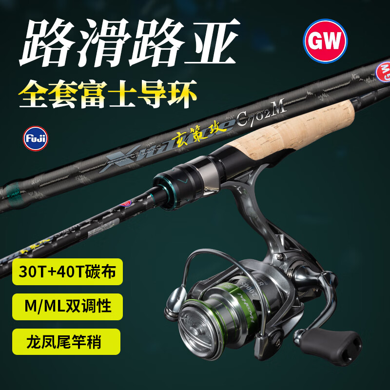 光威魚竿玄策攻路亞路滑竿碳纖維遠投竿F快調(diào)2.4米M直柄套裝