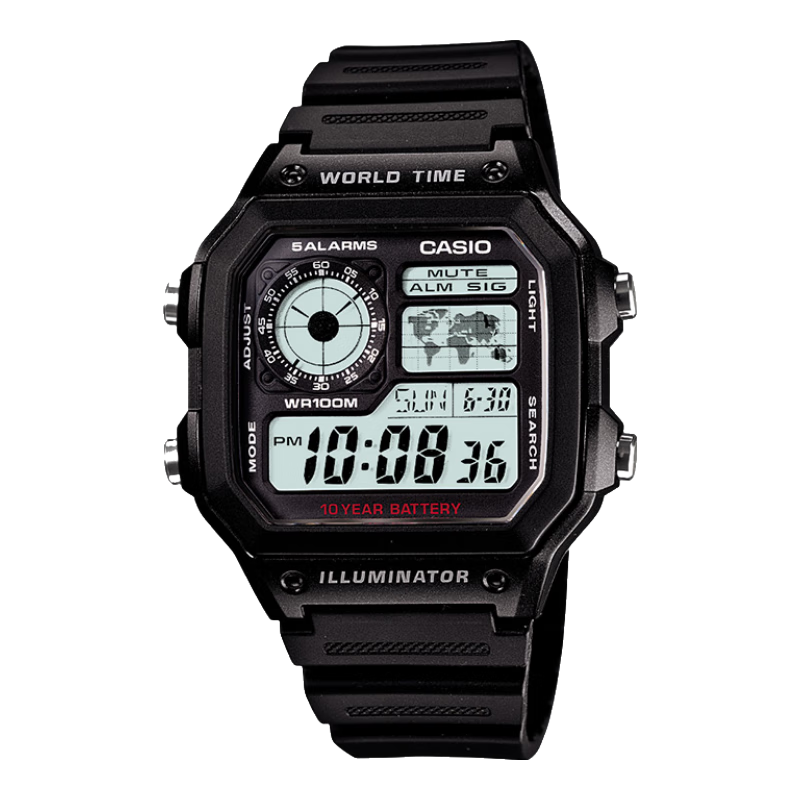 卡西欧（CASIO）手表小方块 休闲钢带防水小银表AE1200学生男士手表电子表日韩表 AE-1200WH-1AVDF