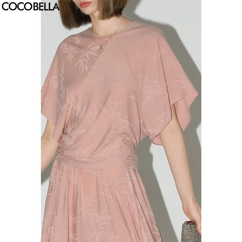 COCOBELLA[竹叶提花]新中式国风蝙蝠袖针织衫松弛感上衣TS7019-3 粉色上衣TS7019 S