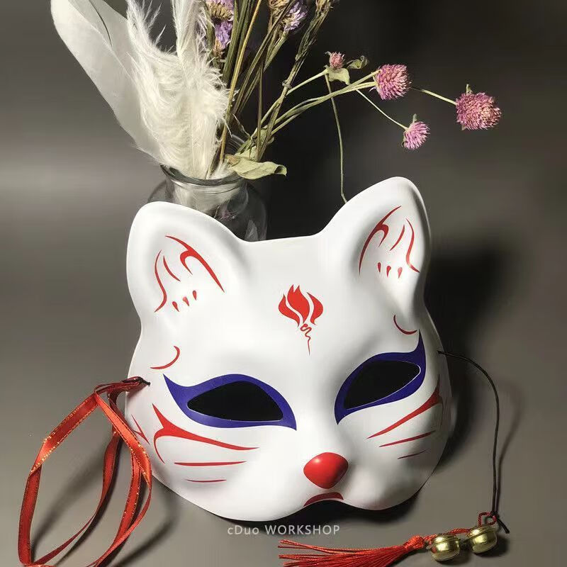 面具古风猫耳面具和风cos半脸猫狐狸面具儿童可佩戴化妆舞会假面 花纹