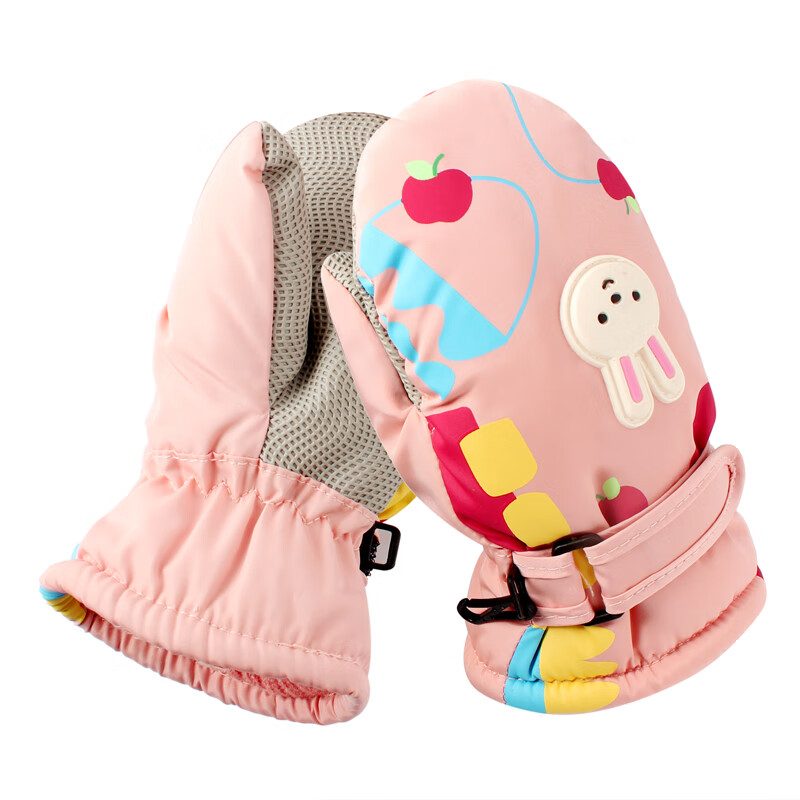 火炬人儿童手套冬季保暖加绒棉3岁到6岁男女宝宝小孩滑雪手套玩雪手套 草莓兔子