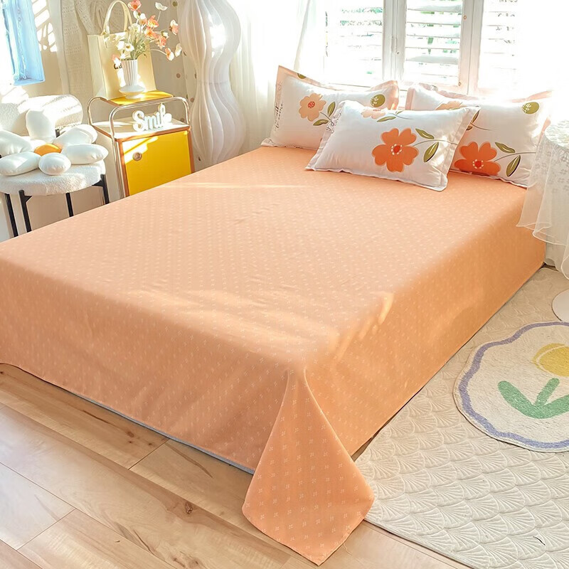 软贝 小清新四件套 透气亲肤 印花卡通简约田园套件被套床单床上用品 春晓 床单款 1.2m三件套(被套150*200cm