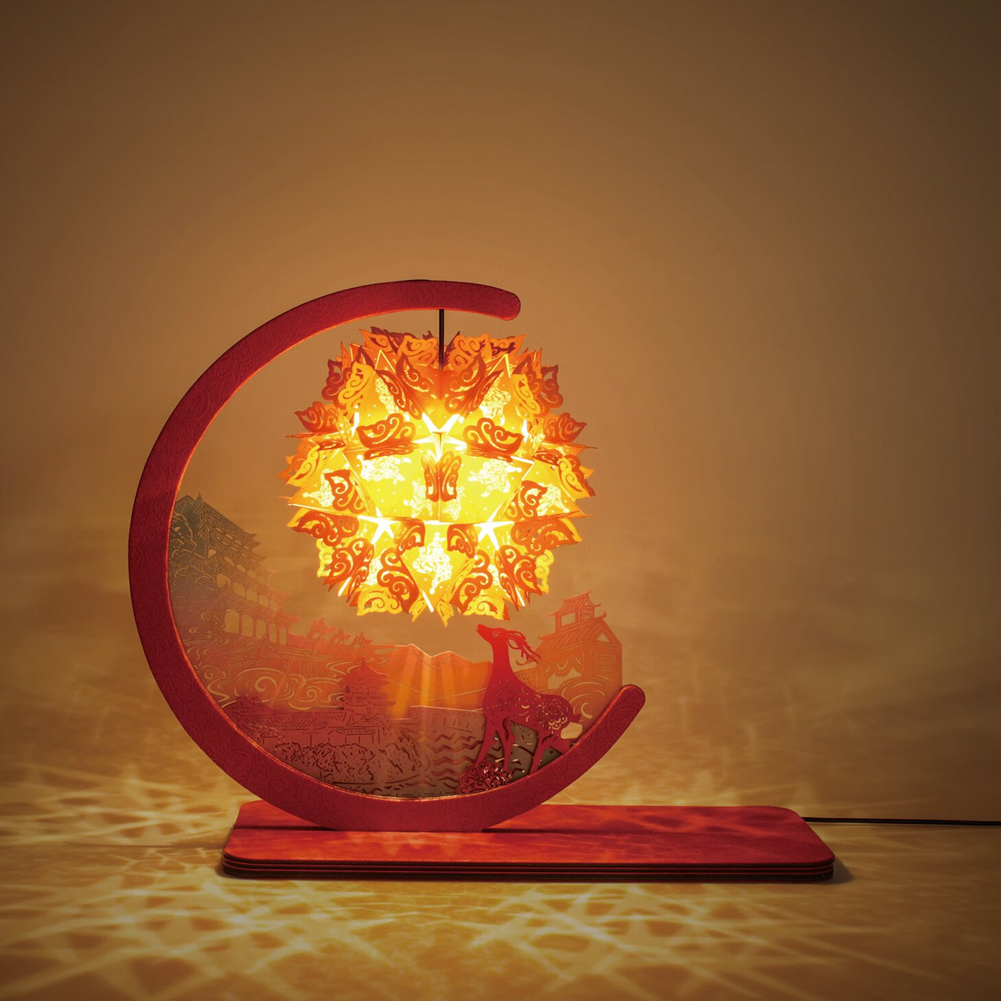 雅空敦煌九色鹿纸雕灯古风氛围小夜灯手工diy创意生节礼物 红色