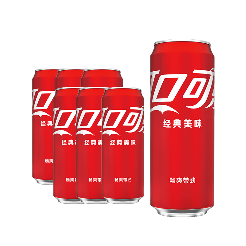 Plus会员：可口可乐 可口可乐（Coca-Cola）碳酸汽水摩登罐饮料330ml*6罐