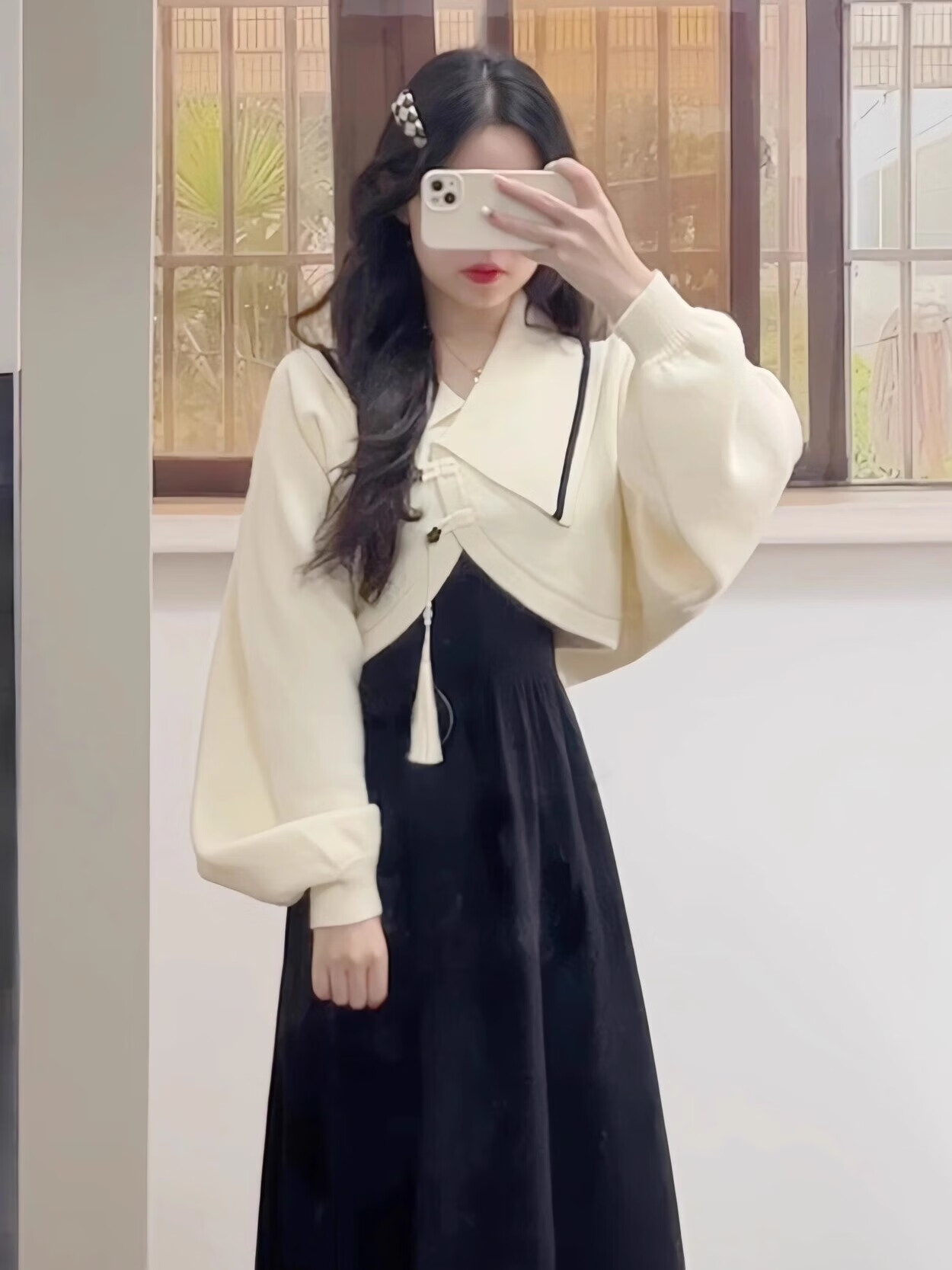 搭配一整套茶系穿搭法式复古高级感新中式国风连衣裙子套装 杏色毛衣