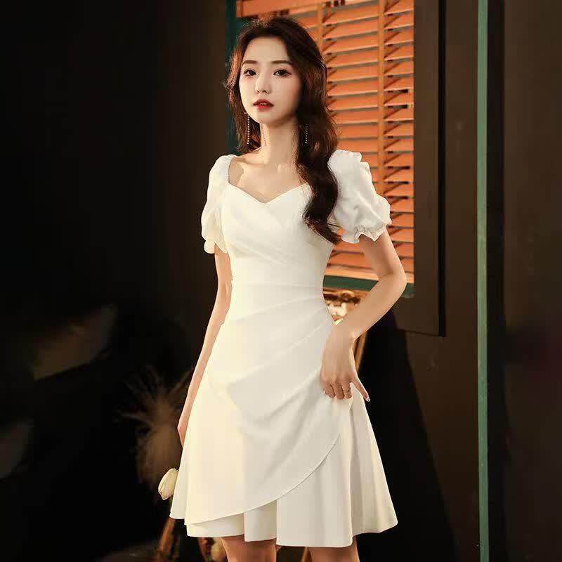 京功高中生成人礼礼服白色小个子白色短款晚礼服女2024夏季名媛气质