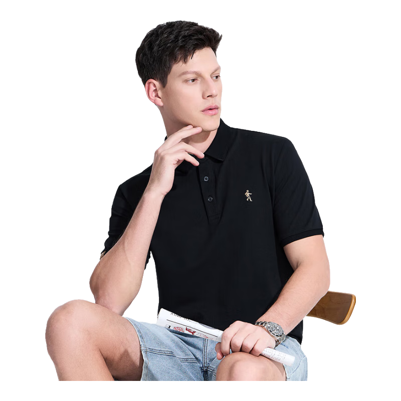 与狼共舞【纯棉&吸汗透气】夏季亲肤舒适短袖男士POLO衫 001黑色 175 