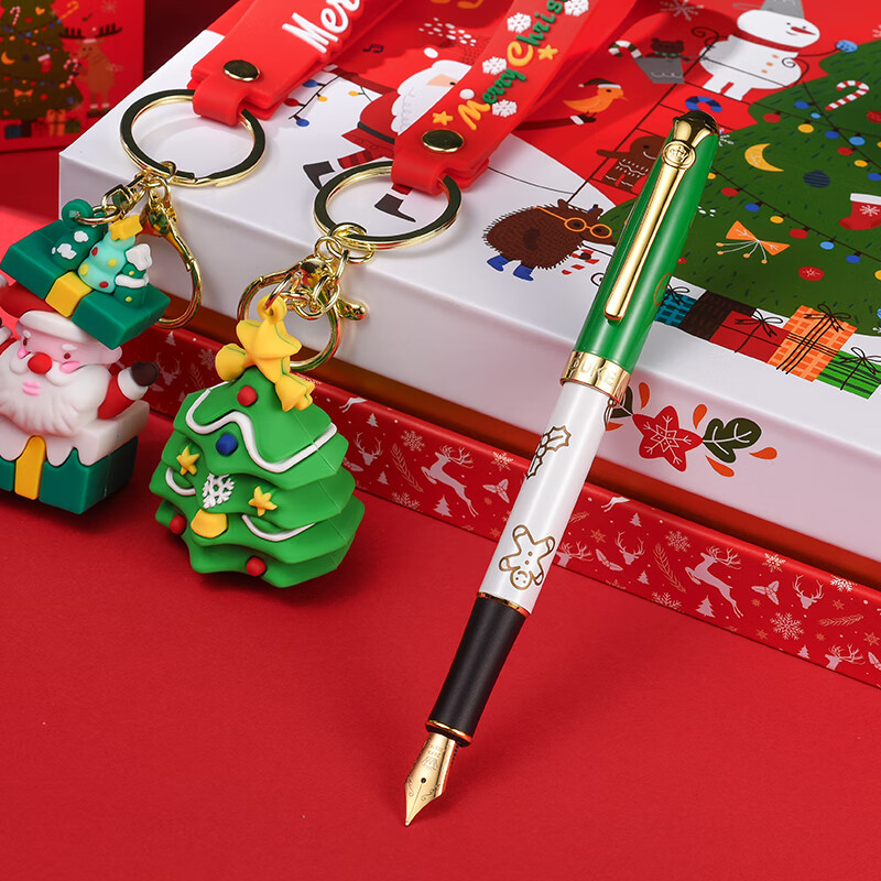 DUKE公爵2026马年福笔套装3红色气氛款铱金笔钢笔墨水笔自用书写送人自用书写顺滑可用墨囊 圣诞挂件套装（绿色钢笔)