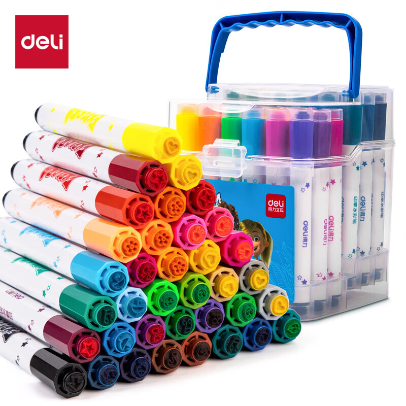 得力(deli)36色可洗印章水彩笔 儿童涂鸦绘画笔套装幼儿画笔玩具70673-36六一儿童节