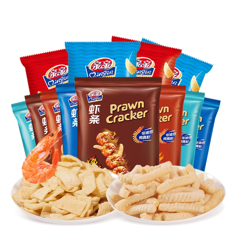 亲亲虾条虾片办公室零食零食小吃 虾条原味 烧烤味 共360g