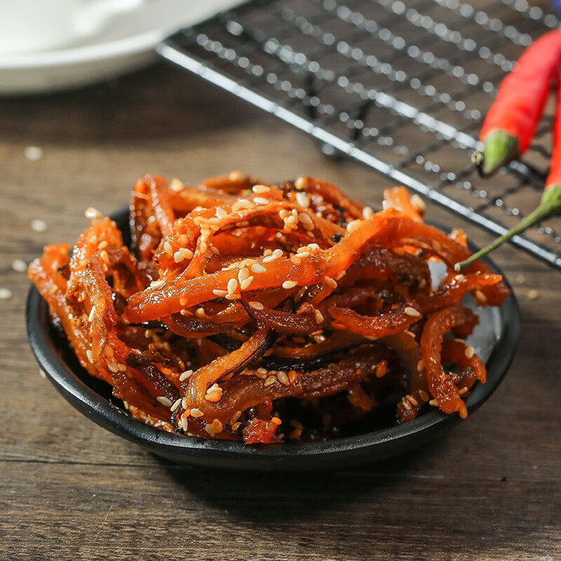 海狸先生 香辣鳗鱼丝辣条小鱼仔零食小鱼干即食装海鲜麻辣海味零食 鳗鱼丝 80g 1袋