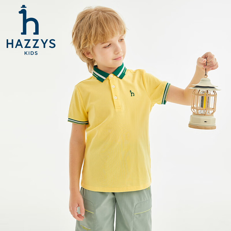 哈吉斯(HAZZYS)品牌童装男童T恤夏季新款干爽透气排汗弹力宽松短袖POLO衫 本白 165