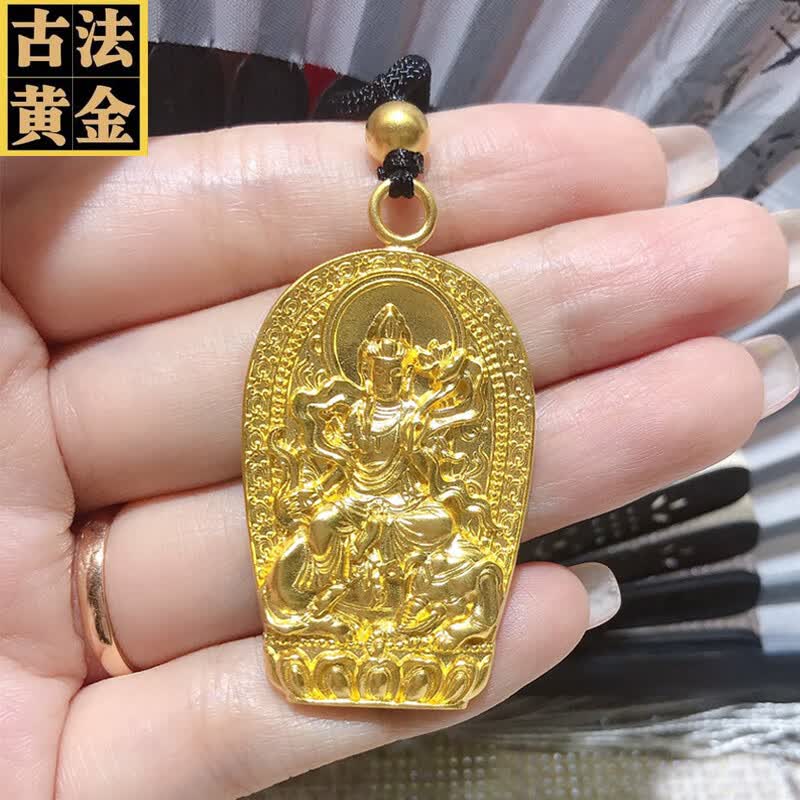 命佛守护神古法金吊牌实心999足情人节礼物 古法黄金普贤菩萨吊坠约