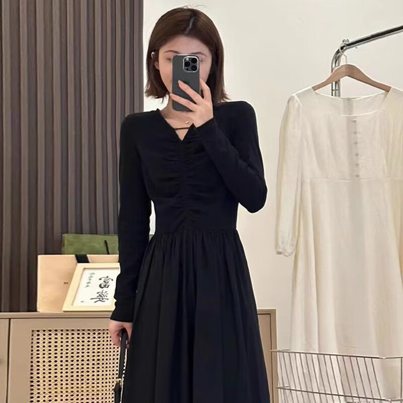 女装春秋季2024年新款早春穿搭长裙 黑色【茶系小个子穿搭深冬装搭配