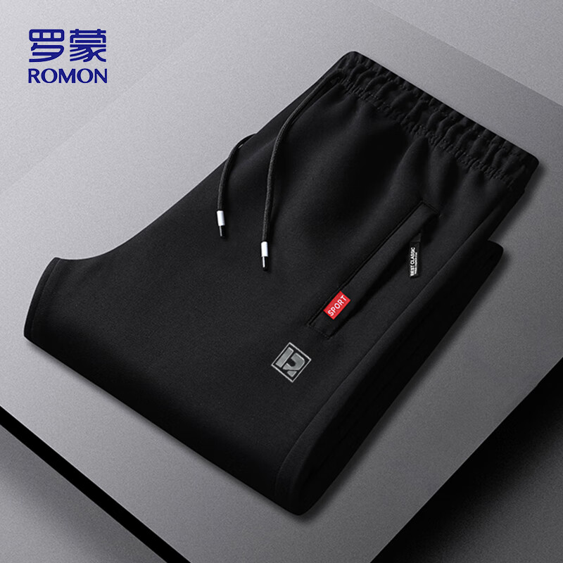 罗蒙（ROMON）休闲裤男秋季潮流直筒保暖裤子男百搭运动弹力卫裤装T1053黑XL