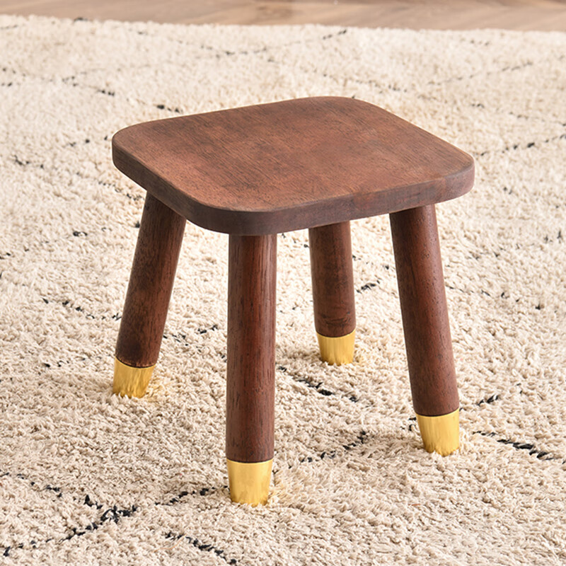 晚乡全实木小凳子家用矮凳小板凳椅子时尚网红创意茶几凳客厅换鞋凳 原木色+脚带铜套 26cm