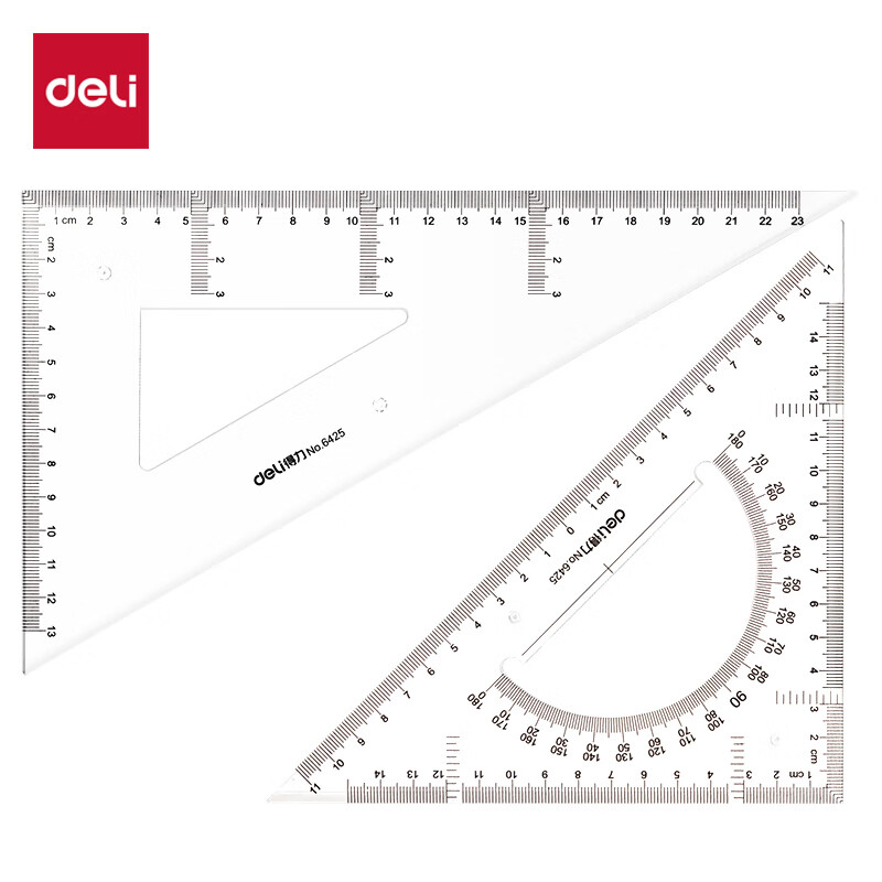得力(deli)23cm三角尺 等腰直角三角尺+斜边三角尺 高透耐磨带量角器  2件套高考祝福礼物