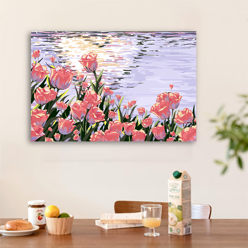 南暖郁金香花卉数字油画diy风景油彩画画手工手绘填充填色客厅装饰画