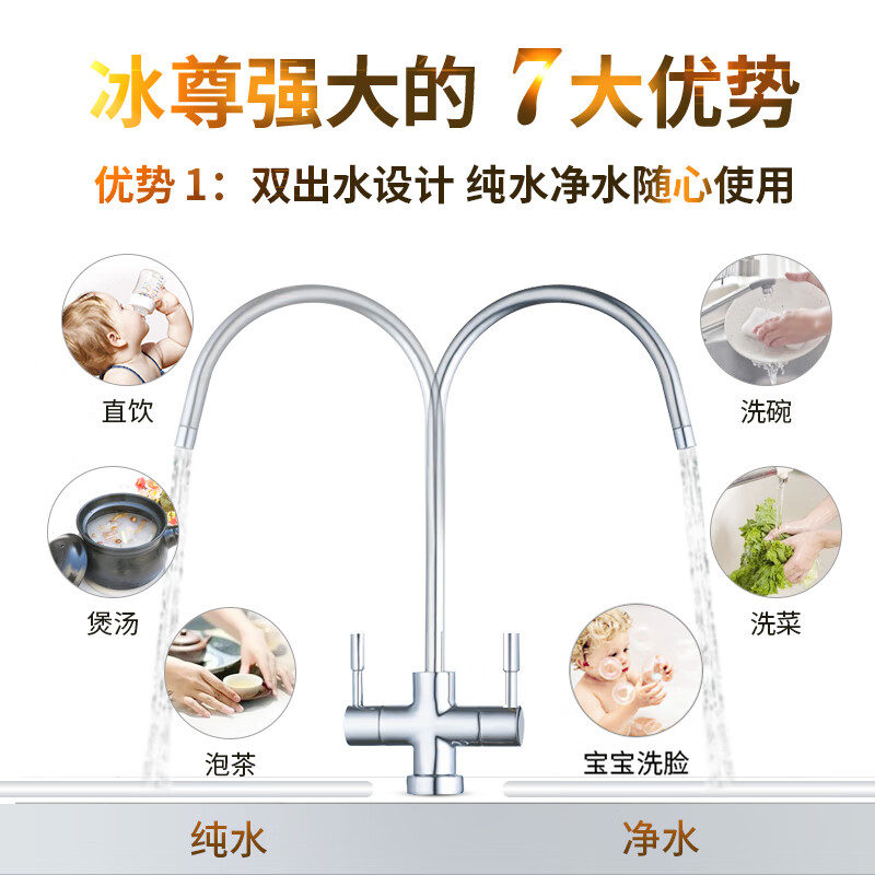 冰尊(BENSHION)净水器家用直饮双出水母婴版智能厨房净水机RO反渗透纯水机弱碱性ML600 套餐二(标配)+中央前置