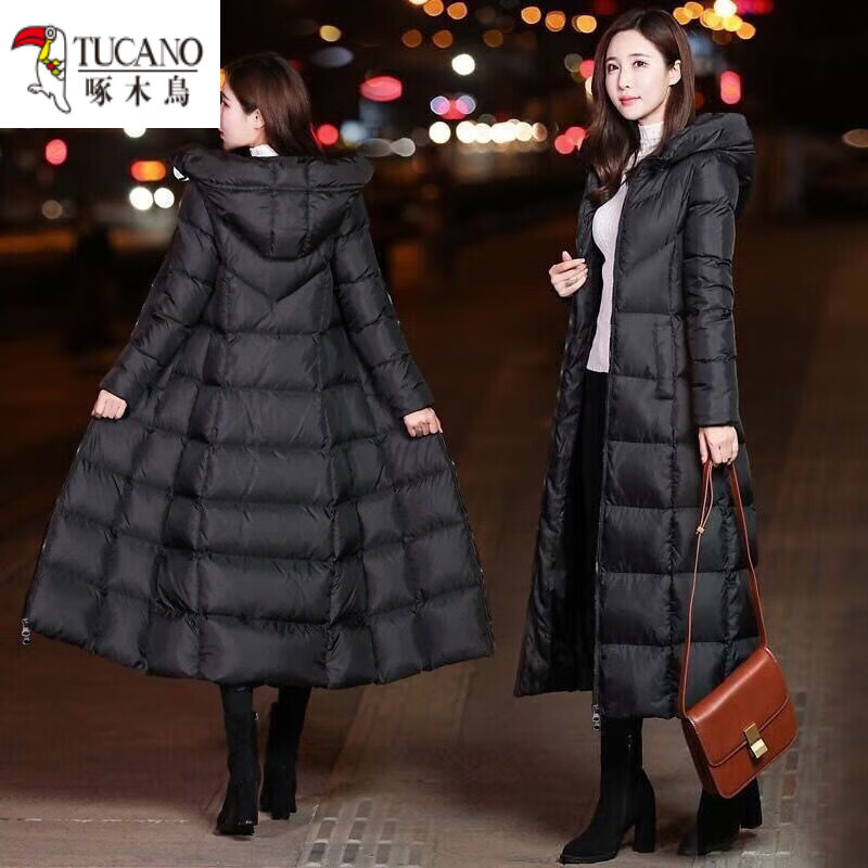 啄木鸟羽绒服长款女过膝收腰韩版轻奢2023新款修身大码时尚加厚妈妈