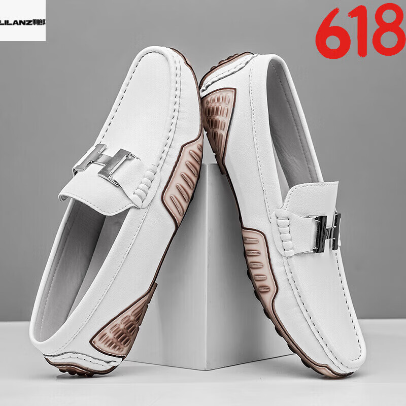 利郎官方旗舰店京东自营2024夏季新款白色豆豆鞋男士一脚蹬休闲 7703