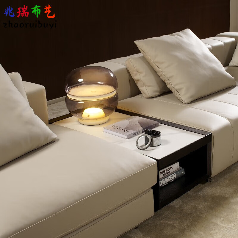 羽俙碧 沙发中间扶手柜橡木实木轻奢边极 简客厅储物 岩板侧边意式