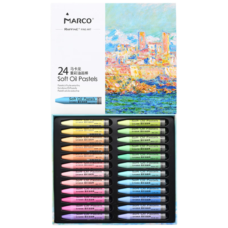 馬可(MARCO)馬卡龍超軟重彩油畫(huà)棒兒童24色套裝小學(xué)生兒童專(zhuān)業(yè)繪畫(huà)不臟手美術(shù)蠟筆炫彩棒彩繪棒