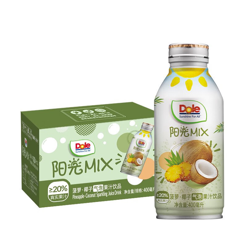 都乐（DOLE）菠萝椰子气泡水400ml*12瓶无蔗糖0脂肪果味夏季解渴饮品整箱装