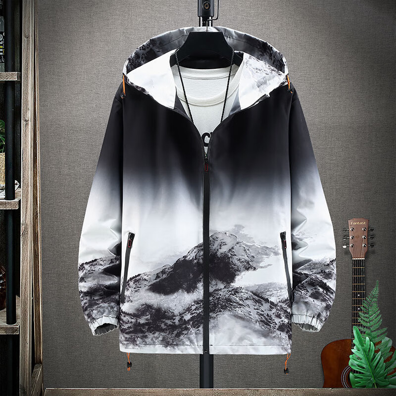 婚帛大码夹克男春秋季外套韩版潮流宽松褂子帅气胖子肥佬青年夹克上衣