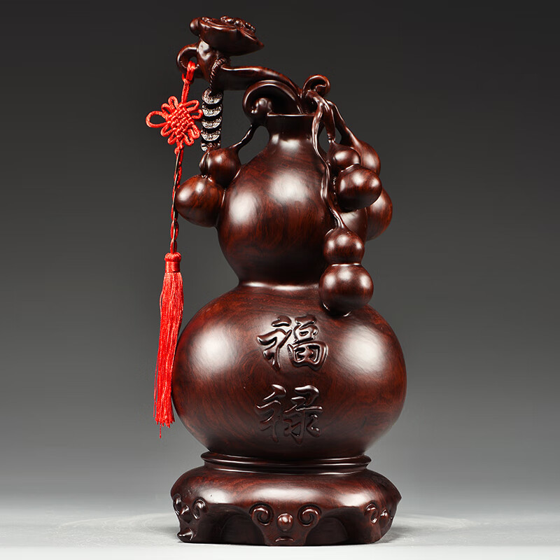 木雕如意葫芦摆件一对实木家居客厅电视柜装饰工艺品乔迁送礼 精雕