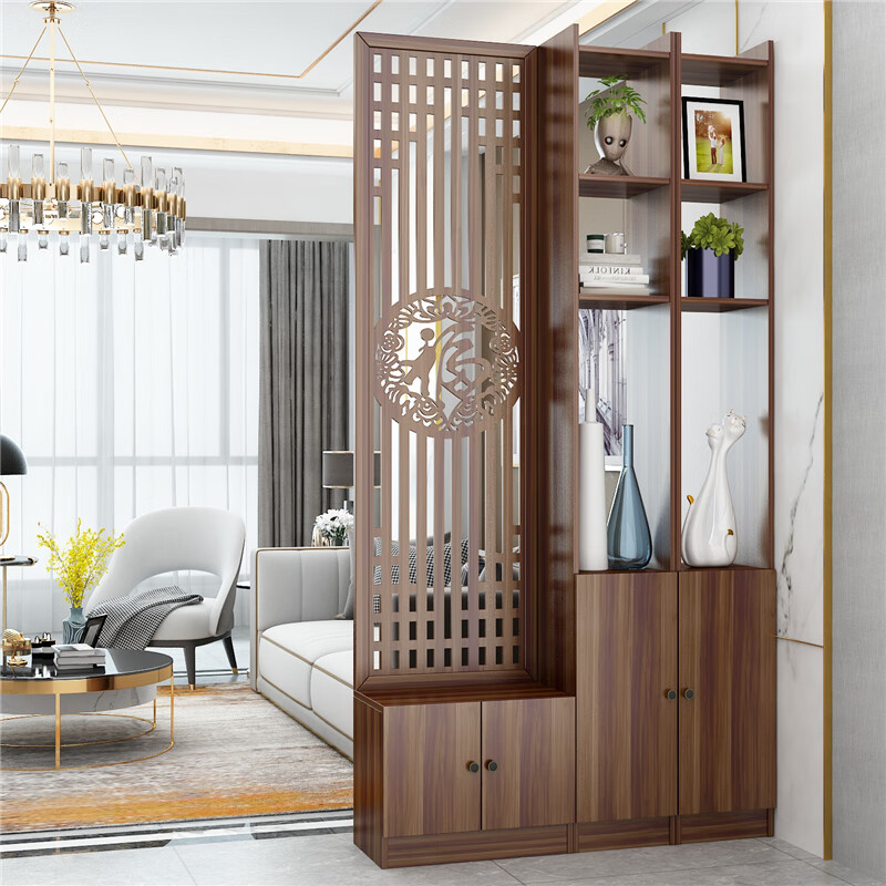 龙遥鹿入户屏风客厅新中式实木遮挡隔断柜装饰置物架进门玄关柜简约