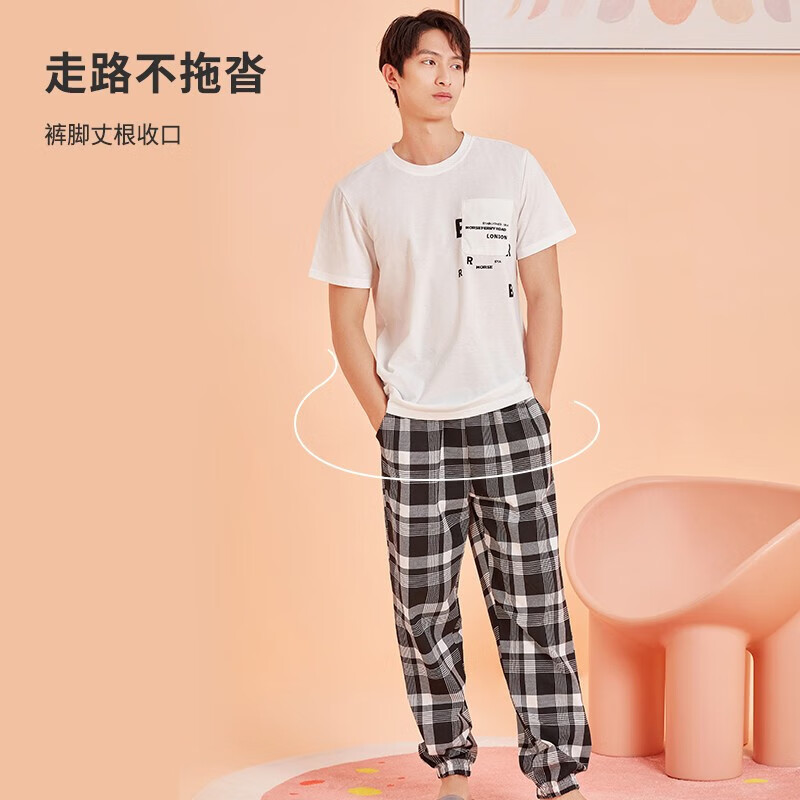 都市丽人睡衣女新款情侣睡衣透气不易静电宽松套头家居服四季套装4H22B8 白色-男款4H22B8 L