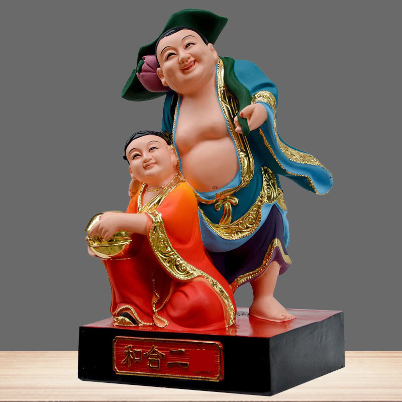和合二圣像和合二居家客厅工艺品树脂居家客厅摆件 12英寸高29厘米宽