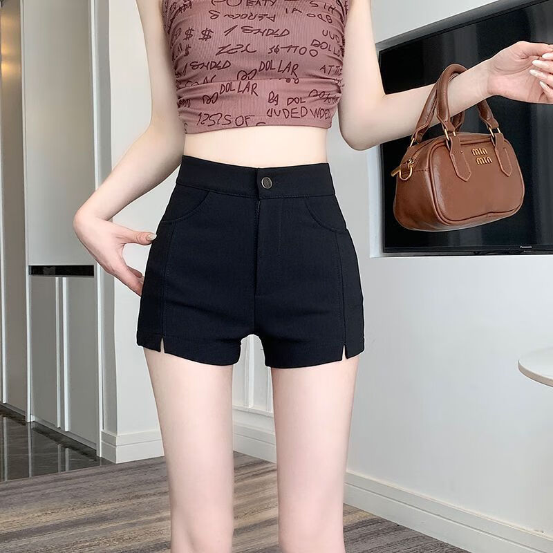 下衣失踪黑色西装短裤女2024春夏季新款辣妹高腰显瘦外穿打底短裤 黑色 XS