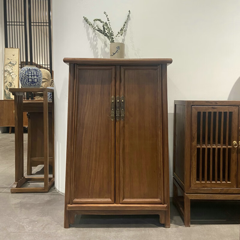 沁殿新中式明式面条柜实木圆角柜衣柜卧室储物柜老榆木角柜茶室家具