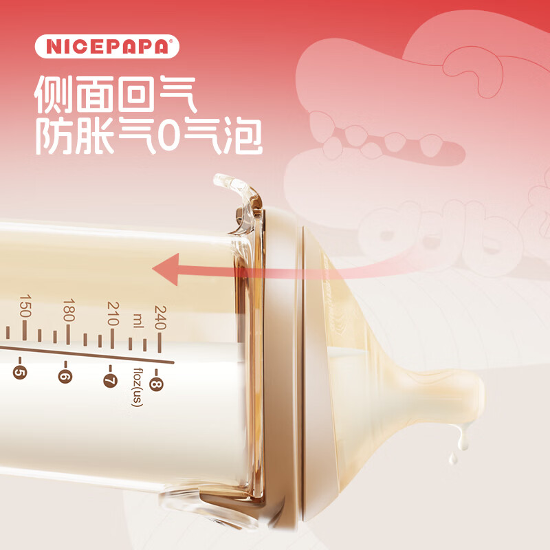 奶爸爸（Nicepapa）翻盖奶瓶新生儿防胀气PPSU吸管奶瓶宽口径奶瓶1-3岁生肖焕新款 龙款 240ml 12月+ 水嘴带吸管+清洁剂