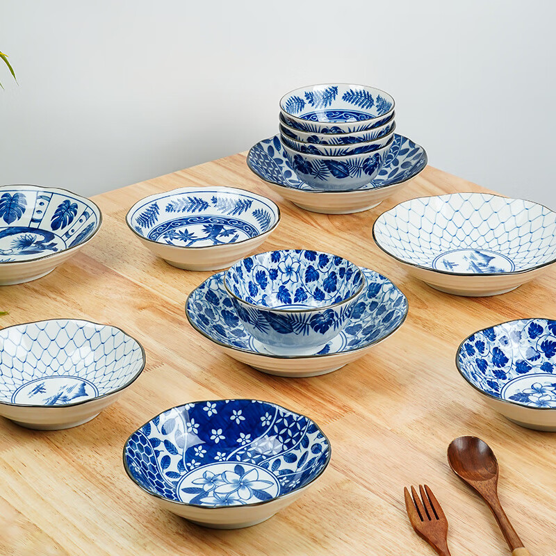 美浓烧(Mino Yaki)日式复古2023年新款古染蓝绘·好时光系列碗盘饭碗餐具套装 渔歌子小盘 【16.5cm*4.0cm】