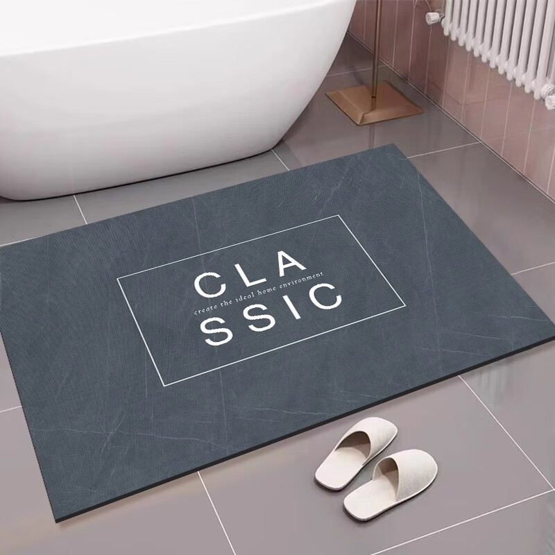 著忆浴室地垫软硅藻泥卫生间吸水垫子脚垫厕所洗手间门口防滑速干地毯 经典浅灰 60cm*90cm 【原创专利产品】