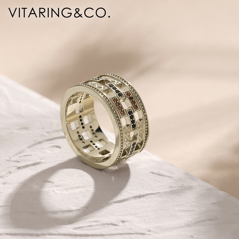 vitaring宽版戒指男士潮流高级感宝石开口戒指可调节女小众设计时尚
