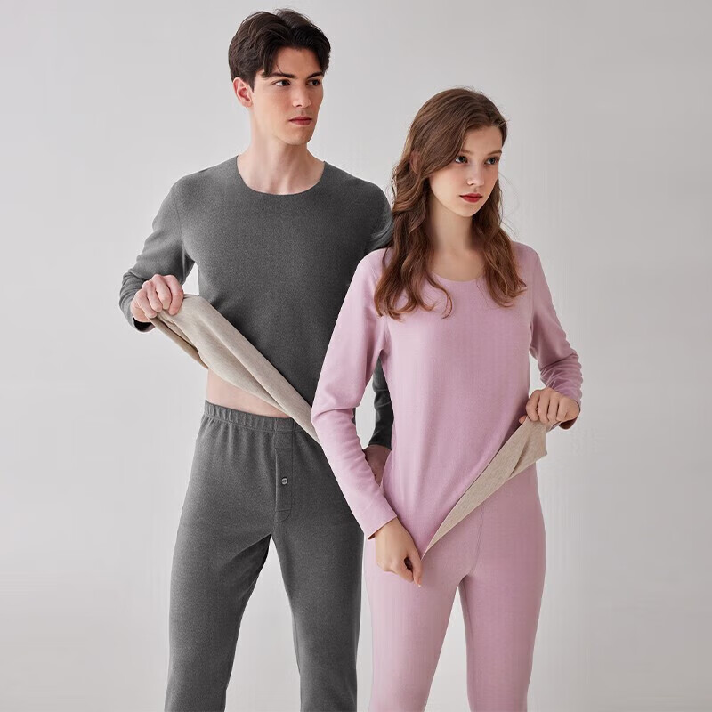 芬腾情侣秋季保暖内衣秋衣秋裤套装女士羊毛蚕丝德绒男冬天打底衫 杏色【单女款】 M 建议:女92-110斤,男105-126斤