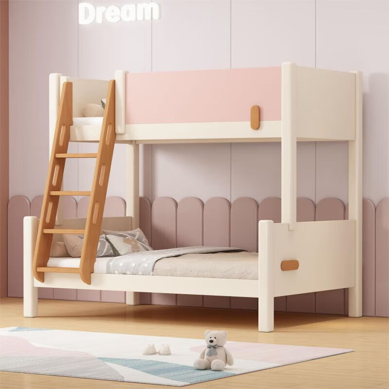 轲思全实木上下层实木床樱桃木女孩上下铺双层高低床子母床儿童床 【粉色】爬梯款裸床（无赠品） 1200mm*2000mm