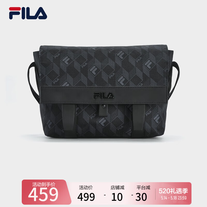 FILA 斐乐官方男子挎包2024夏季新款时尚休闲包复古单肩斜挎包男 正黑色-BK XS