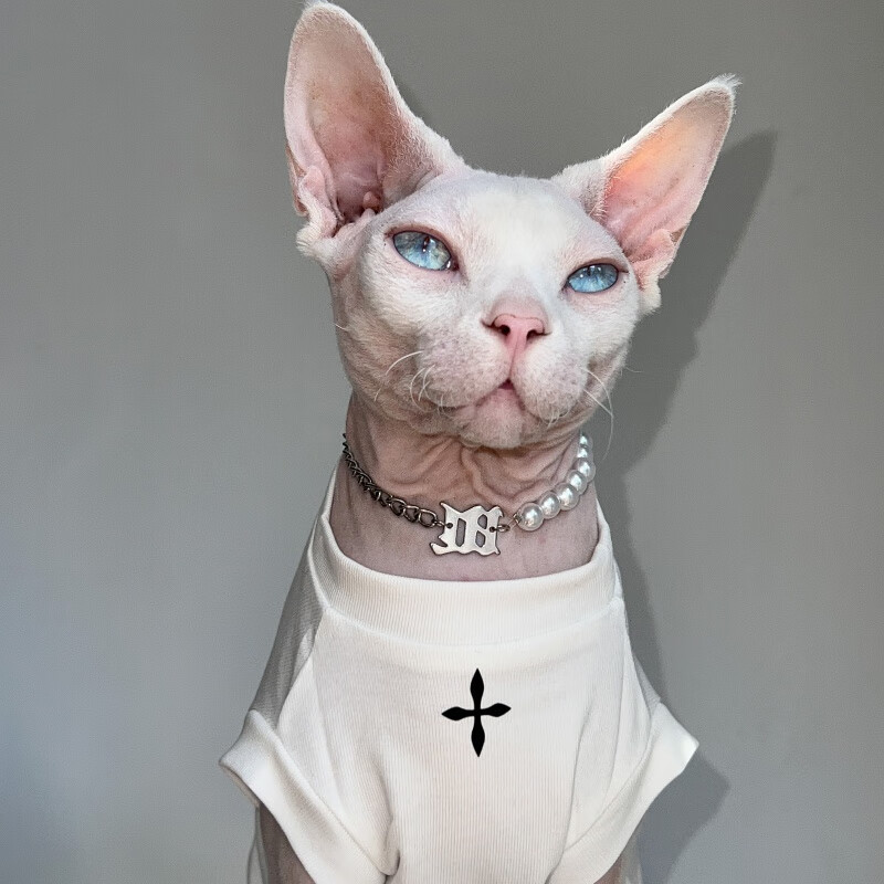 pro plansphynx planet德文无毛猫斯芬克斯夏比鲁斯薄款无袖空调 白色