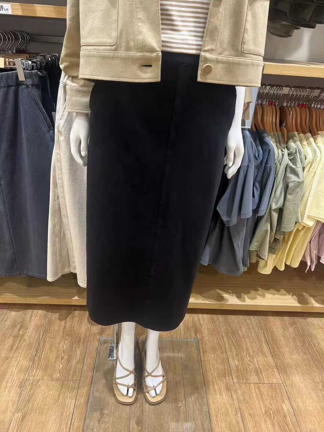 日单女装高弹力窄身半身裙2024秋季百搭休闲长裙476457 476454 黑色 S